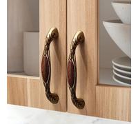 Aoleegatt Gold Door Handles Zinc Alloy Wooden Grain Cabinet Handle Drawer Knobs European Wardrobe Pulls Kitchen Handle Furniture Hardware(1511-128YellowBronze)