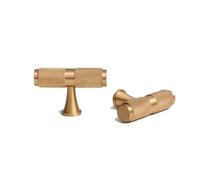 Aoleegatt Solid Brushed Brass Handle Cross Knurled Kitchen Cabinet Pulls Wardrobe Drawer Knob Furniture Hardware Accessories(T-Knob-50mm)