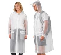 Aolegoo EVA Rain Poncho - Reusable Hooded Unisex with 2 Pockets & Storage Bag for Festivals, Camping & Hiking (White)