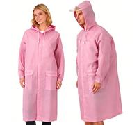 Aolegoo EVA Rain Poncho - Reusable Hooded Unisex with 2 Pockets & Storage Bag for Festivals, Camping & Hiking (Pink)
