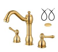 Aolemi 8 Inch Widespread Bathroom Sink Faucets 3 Hole Deck Mount Vanity Basin Mixer Taps with Pop Up Drain Assembly Polish Gold Double Lever Handle