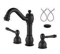 Aolemi 8 Inch Widespread Bathroom Sink Taps Matte Black 3 Hole Deck Mount Vanity Basin Mixer Taps with Pop Up Drain Assembly Double Lever Handle
