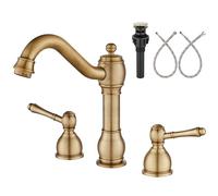 Aolemi Antique Brass 8 Inch Widespread Bathroom Sink Faucet Double Lever Handle 3 Hole Deck Mount Vanity Basin Mixer Tap with Pop Up Drain Assembly