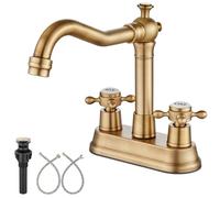 Aolemi Antique Brass Bathroom Sink Faucet 4 Inch Centerset Double Cross Handles Basin Mixer Tap with Pop up Drain 360 Degree Swivel Vintage Deck Mount Bath Lavatory Vanity Faucet for Sink 3 Holes