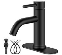 Aolemi Bathroom Faucet Single Hole Single Lever Bathroom Sink Faucet with Supply Lines with Pop Up Drain Assembly and 6" Deck Plate Matte Black