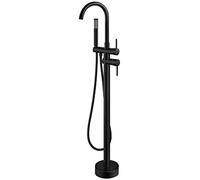Aolemi Floor Mount Bathtub Faucet Freestanding Tub Filler Standing High Flow Shower Faucets Shower Mixer Taps, Swivel Gooseneck Spout with Cylinder Handheld Matte Black