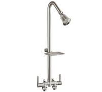 Aolemi Outdoor Shower Fixtures,Outdoor Shower Kit Faucet System 3 Inch Center with Showerhead 2 Handle Exposed Shower with Brass Mix Valve Pipe Downward with Soap Dish Brushed Nickel