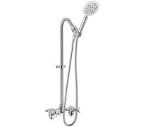 Aolemi Outdoor Shower Kit Faucet System 2 Handles Exposed Shower with Brass Mixed Valve 6" Center with Polished Chrome Shower Head
