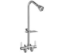Aolemi Outdoor Shower Kit,Outdoor Shower Fixture with Brass Showerhead and Soap Dish,2-Handle Outdoor Shower Faucet Exposed Shower with Brass Mix Valve,3.14 Inch Center,Polish Chrome