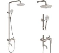 Aolemi Outdoor Shower Set Brushed Nickel SUS304 Triple Function Wall Mounted Stainless Steel Shower Fixture Kit with Hand Spray 8" Rain Shower Head Shower Systems