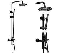 Aolemi Outdoor Shower Systems Matte Black SUS304 Triple Function Wall Mounted Stainless Steel Shower Taps System Set with Hand Spray, 8 inch Rain Shower Head Shower Set