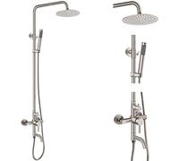 Aolemi Outdoor Shower Systems SUS304 Triple Function Brushed Nickel Wall Mounted Stainless Steel Shower Taps System Set with Hand Spray, 8 inch Rain Shower Head Shower Set