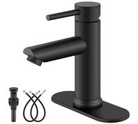 Aolemi Single Hole Bathroom Faucet, Single Lever Bathroom Sink Faucet, Basin Faucets with Supply Lines, with Pop Up Drain and Deck Plate, Matte Black