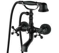 Aolemi Tub Taps Wall Mount Matte Black Brass with Hand Shower Sprayer Bathroom Bathtub Faucets Double Cross Handle Telephone Shaped Handheld Sprayer Shower Taps Set