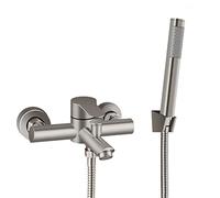 Aolemi Wall Mounted Bath Faucet Brushed Nickel 6" Center Bath Filler with Handheld Shower Single Lever Shower Mixer SUS304 Stainless Steel