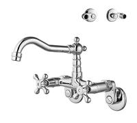 Aolemi Wall Mounted Kitchen Faucets Wall Mount Laundry Sink Faucet with 2 Cross Handle and 6 Inch Spout Adjustable Center 3 Inch to 9 Inch, Polish Chrome