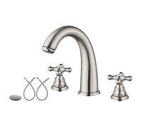 Aolemi Widespread Bathroom Faucet 3 Hole Sink Faucet 8 Inch Two Cross Handles Solid Brass Deck Mount Pop Up Drain Assembly Included Curved Spout Brushed Nickel