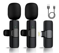 Aolemoa Wireless Microphone for iPhone iPad, Wireless Lavalier Microphone, Mini Mic Clip-on Microphones for Video Recording, Live Stream, Interview, Tiktok, Vlog, Podcast, YouTube, 2 Pack
