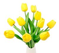 Aoleytech 10Pcs Artificial Tulip Flowers Real Touch Tulip Bouquet Fake Silk Tulips Plastic Flowers for Home Garden Wedding Party Window Sill Ornaments Table Indoor Outdoor Decoration(Yellow)