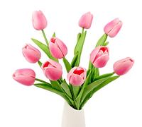 Aoleytech 10Pcs Artificial Tulip Flowers Real Touch Tulip Bouquet Fake Silk Tulips Plastic Small Flowers for Home Garden Wedding Party Window Sill Ornaments Table Indoor Outdoor Decoration (Pink)