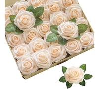 Aoleytech Aolytech Artificial Flower Roses, 50 Real Touch Fake Foam Roses, Wedding Decorations, Bridal Bouquet, Valentine's Day, Mother's Day, Baby Shower (Light Champagne)