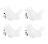 Aolidsive Ceramic Knobs Bird Shape Drawer Handles Set of 4 White Ceramic Cabinet Pulls 5.5 X 3.2 X 3cm for Cupboard Wardrobe Bedside Cabinet Drawer Furniture DIY Update (White)