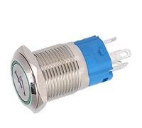Aolidsive Push Button Switch Stainless Steel Pushbutton Switch 16mm 5 Pin Flat Head Self Reset IP65 Red Light 12VDC 1NO1NC for Control Panel Doorbell Machine (Green)