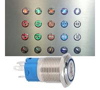 Aolidsive Push Button Switch Stainless Steel Pushbutton Switch 16mm 5 Pin Flat Head Self Reset IP65 Red Light 12VDC 1NO1NC for Control Panel Doorbell Machine (Blue)