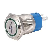 Aolidsive Push Button Switch Stainless Steel Pushbutton Switch 16mm 5 Pin Flat Head Self Reset IP65 Red Light 12VDC 1NO1NC for Control Panel Doorbell Machine (Green)