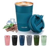 Aolieh Travel Mug 380 ml, Insulated Coffee Cup with Lid, Reusable Stainless Steel Thermal Cup for Coffee, Tea & Cold Drinks, Leak-Resistant Double-Walled Travel Mug, Blue