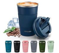 Aolieh Travel Mug 380 ml, Insulated Coffee Cup with Lid, Reusable Stainless Steel Thermal Cup for Coffee, Tea & Cold Drinks, Leak-Resistant Double-Walled Travel Mug, Navy Blue