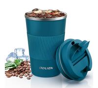 Aolieh Travel Mug, Insulated Coffee Cup with Lid, Reusable Double Walled Vacuum Flask Leakproof Coffee Mug, Stainless Steel Thermal Cup for Hot Cold Drinks, Coffee, Tea and Beer, Blue 380ml