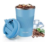 Aolieh Travel Mug, Insulated Coffee Cup with Lid, Reusable Double Walled Vacuum Flask Leakproof Coffee Mug, Stainless Steel Thermal Cup for Hot Cold Drinks, Coffee, Tea and Beer, Azure Blue 380ml