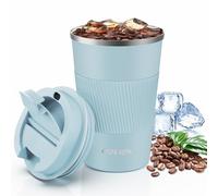 Aolieh Travel Mug, Insulated Coffee Cup with Lid, Reusable Double Walled Vacuum Flask Leakproof Coffee Mug, Stainless Steel Thermal Cup for Hot Cold Drinks, Coffee, Tea and Beer, Light Blue 380ml
