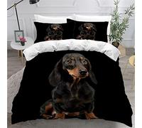 AOLIGL Bedding Sets Double Size Dachshund Bedding Set Double Bed Soft Microfiber Bedding 3 Pieces Grey Duvet Cover Set with Zipper Closure Quilt Cover Dog, Small Double Duvet Cover