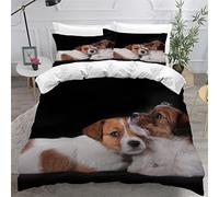AOLIGL Bedding Single Bed Jack Russell Puppy Duvet Cover Set Kids Girls Teens Boys Single Bedding Set with 2 Pillow Cases Hypoallergenic Bedding Single Duvet Cover Set Dog