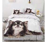 AOLIGL Dog Duvet Cover Set Double Boys Girls Bed 3D Printed Long-Haired Chihuahua Bedding Set White 3Pcs Quilt Cover Puppy Soft Microfiber Pet Animals Comforter Cover With Zipper
