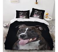 AOLIGL Dog Duvet Cover Set Double Super King Size 3D Printed Staffordshire Bull Terrier Bedding Set Black 3Pcs Quilt Cover Puppy Soft Microfiber Pet Animals Comforter Cover With Zipper