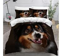 AOLIGL Dog Duvet Cover Set Single Kids Bed 3D Printed Australian Shepherd Bedding Set Black 3Pcs Quilt Cover Puppy Soft Microfiber Pet Animals Comforter Cover With Zipper