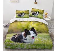 AOLIGL Dog Duvet Cover Set Single Kids Bed 3D Printed Black And White Border Collie Bedding Set Collie 3Pcs Quilt Cover Puppy Soft Microfiber Pet Animals Comforter Cover With Zipper