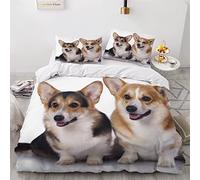 AOLIGL Dog Duvet Cover Set Single Kids Bed 3D Printed Welsh Corgi Bedding Set Pembroke 3Pcs Quilt Cover Puppy Soft Microfiber Pet Animals Comforter Cover With Zipper