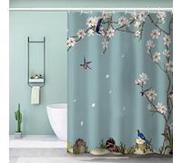 AOLIGL Shower Curtain 200 x 220 Extra Long Curtains Drop, Spring flowers, birds Personalised Polyester Fabric Bathroom Quick-Drying, Color1
