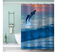 AOLIGL Shower Curtain 200x220 Extra Long Shower Curtains 220 Drop, Dolphin Shower Curtain Personalised Shower Curtain Polyester Fabric Blue Sea Bathroom Curtains Long