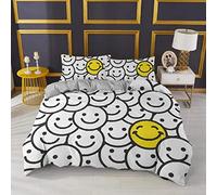 AOLIGL Single Duvet Cover Yellow Smiley Face Bedding Set 2Pcs, 110gsm Brushed Microfibre - Ultra Soft Cozy Hypoallergenic, Printed Quilt Cover with Zip and 1 Pillowcases