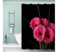 AOLIGL Waterproof Shower Curtain 180x180cm - Red Flower Bath Curtain for Wet Room - Unique Printed Black Design With Rust Proof Eyelets