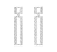AOLIMI Silver Rhinestone Rectangle Dangle Earrings for Women Cubic Zirconia Crystal Earrings Wedding Jewelry, Medium, Cubic Zirconia, No Gemstone