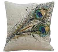 Aoli's Decor Cotton Linen Decorative Home Decorative Accent Throw Pillow Cover Cushion Case Pillow Sham for Sofa 18"×18" Peacock feathers