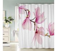Aolity Pink Magnolia Flower Art Deco Shower Curtain, 200x220cm, Blackout, Waterproof, Polyester, 1 Panel, 1 Inch Rod Pocket