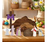 AOLIUP Easter Scene Wooden Decorations: Empty Tomb Resurrection Scene Christian Cross Decor - Religious Jesus Nativity Decorations for Home Table Office