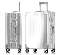 Aoliwei Aluminium Frame Suitcase S (55 cm) Hand Luggage - Lightweight 100% PC Hard Shell Trolley in Metal Look, 35L Business Travel Suitcase with TSA, 4 Quiet 360° Wheels, XL
